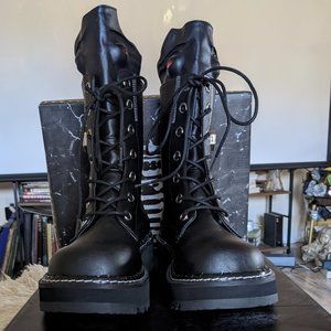 Demonia Lilith 220 BLV red eye ball tongue zipper boots